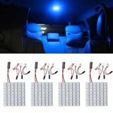 4Pcs Blue 48SMD 5050 LED Interior Dome Panel Light T10+BA9S+Festoon Adapters 12V