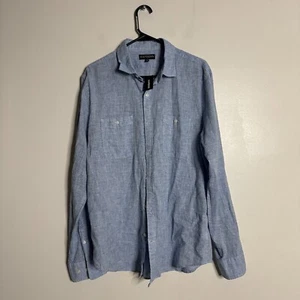 Express Full Button Up Long Sleeve Shirt L Mens 100% Linen Blue NWT - Picture 1 of 3
