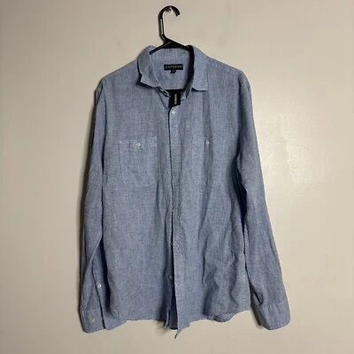 Express Full Button Up Long Sleeve Shirt L Mens 100% Linen Blue NWT - Image 1 of 3
