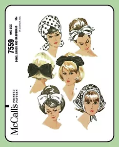 Diadema BABUSHKA Bufanda Pelo Arco Sombrero McCall's 7559 De Colección 1964 Patrón de Costura Artesanal - Imagen 1 de 5