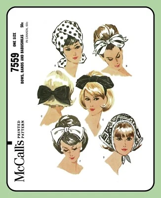 Headband BABUSHKA Scarf Hair BOW Hat McCall's 7559 Vtg 1964 Craft Sewing Pattern - Image 1 of 4