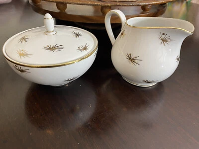 Baviera Alemania Chapado en Oro y Blanco Floral Estilo Mod Crema y Azúcar Porcelana Usado en Excelente Condición Foto 1 de 4