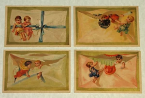 VTG VICTORIAN TRADE CARDS NO AD LOT of 4 CHILDREN OPENING ENVELOPE SCRAPBOOKING - Picture 1 of 6