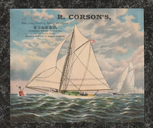 um 1910 Trade Card Corson's Stable Hyde Park Rennyacht Germania 6,75 x 5,5 - Bild 1 von 3