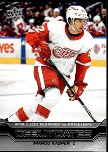 2023-24 UD Series 1 Hockey Marco Kasper RC Debut Dates Card #DD-24