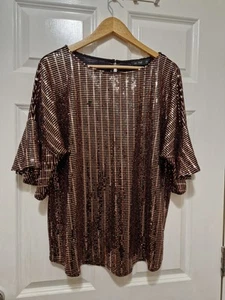 Ladies Bronze Sequin Bell Sleeve Top Size 20 Evening Occasion Size 20 - Picture 1 of 7