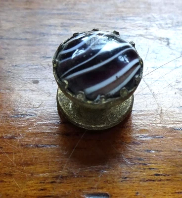 antique Victorian banded brown white glass collar stud button -127 - Image 1 of 3