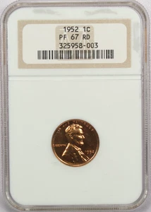 1952 Proof Lincoln Wheat Cent 1C, NGC PF67RD Red, Old Holder OH - Picture 1 of 2