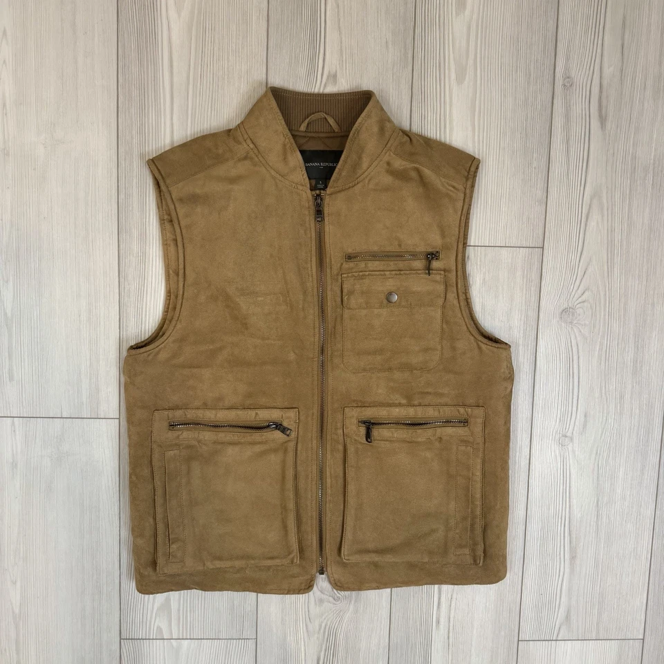 Banana Republic Vegan Suede Utility Vest Size Mens Small Brown Pockets 622496 - Image 1 of 4