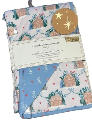 Manta reversible para bebé Cupcakes y cachemir pan de jengibre casa pajarita azul nueva Foto 1 de 4