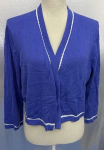 Talbots Cardigan Womens Sz XL Blue White Trim Open Front Cropped Sweater NWT - Picture 1 of 5