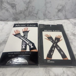 Lot of 2 Black Arm Warmers Fingerless Gloves White Skeleton Crosses Gothic NEW - Picture 1 of 4