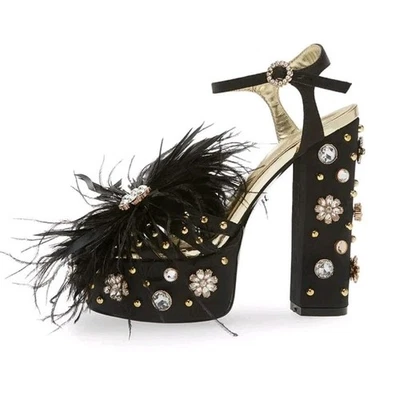 Новый AZALEA WANG размер 7,5 перо и кристалл лодыжки ремень заклепки платформе сандалии  - Изображение 1 из 4