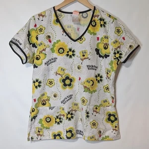 Nickelodeon scrub top S Sponge Bob Square Pants Tickled Yellow Ain't Life Grand - Picture 1 of 10