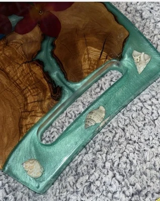 9x15" Live Edge Wood & Blue Epoxy Serving Tray | Custom Resin Charcuterie Board - Image 1 of 4