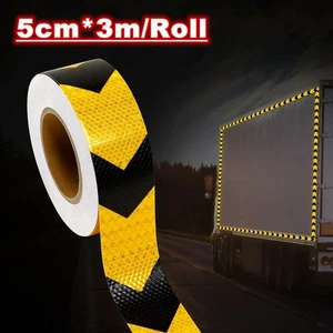 Yellow Reflective Safety Warning Tape Sticker Roll Strip Arrow Decal For Car - Picture 1 of 9