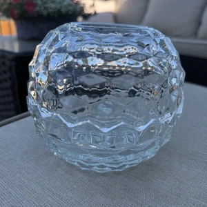 Vintage Homco Clear Crystal Round Fairy Lamp Cubist Pattern 5" x 5.25" 2 Pc - Picture 1 of 9
