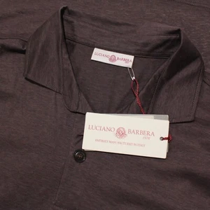 Luciano Barbera NWT Long Sleeve Polo Shirt Size Medium in Brown 100% Cotton - Picture 1 of 9