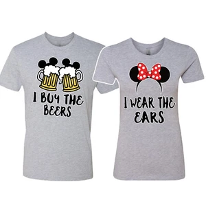 I Buy The Beers , I Wear The Ears Couples Matching T shirts Disney vacation tees - Picture 1 of 11