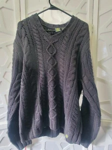 AIGLE Sweater L GRAY Cable Knit Pullover Long Sleeve 100% Cotton - Picture 1 of 6
