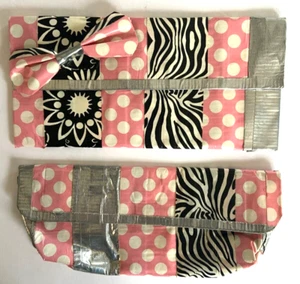 Handmade Duct Tape Wallet and Pouch Pink polka dot Silver Pattern 8.5" x 4" EUC - Picture 1 of 7