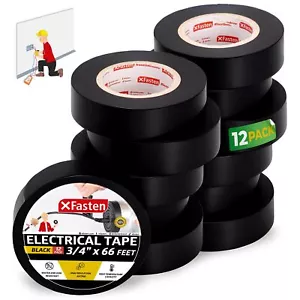 Electrical Tape Black 3/4 Inch x 66 Feet 12-Pack 792 Feet Total UL/CSA Listed... - Picture 1 of 8