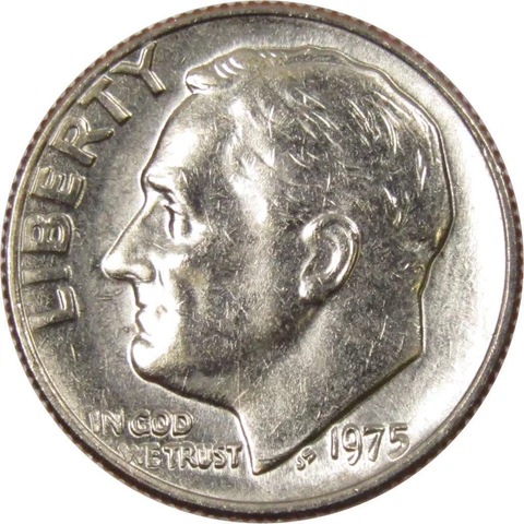 1975 Roosevelt Dime BU Uncirculated Mint State 10c US Coin Collectible Cover