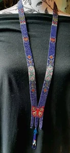 Old Flapper / Native Long Necklace Tassle Amazing Beadwork Royal Blue Colorful - Picture 1 of 22