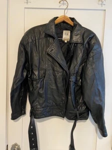 Vintage 60er-70er Jahre echtes schwarzes Leder Motorrad Biker Jacke Damen M/Origi 195 $ - Bild 1 von 16