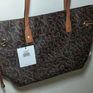 NEW Calvin Klein Brown Leopard Print Monogram Shopper Purse Handbag Tote - Picture 1 of 5