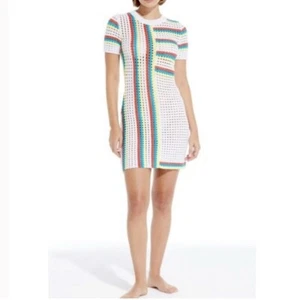Solid & Striped Mini June Knit Dress Beach Cover Up Crochet Vertical Stripe XL - Picture 1 of 9