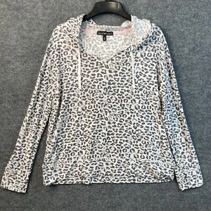 Derek Heart Womens Size Large Pink Gray Cheetah Long Sleeve Hoodie Shirt EUC - Picture 1 of 4