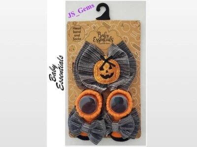 New Baby Halloween Headband & Sock Set Pumpkin Orange & Silver 0-6 Months - Image 1 of 4
