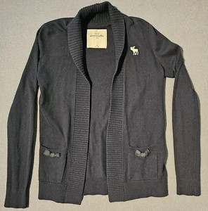 Abercrombie Kids XL Black Girls Cardigan Moose Logo Y2K 2000s Fitch Preppy Bows - Picture 1 of 7