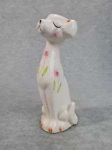 Statuina cane prodotti durevoli ceramica bianca seduta fiore dipinto a mano - Foto 1 di 6