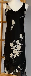 Vtg 70’s Jessica Howard Midi Dress Sz 10P Black Hawaiian Floral Layered L USA - Picture 1 of 13