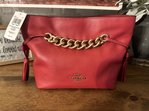 Borsa a tracolla Coach Andy in pelle di mela rossa catena grossa CE555 nuova con etichette