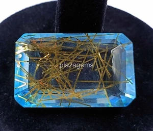 Rare Bi-Color Rutilated Quartz 115 Ct Certified Emerald Cut Loose Gemstone 4OUL - Picture 1 of 8