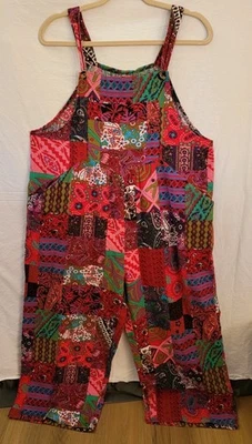Pink & Red Punky Bruster Style Capri Painters Overalls Bibs Sz XXL Patchwork - Image 1 of 4