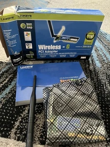 Linksys Wireless-G PCI Adapter (WMP54G) 2.4GHz 802.11g w/ Antenna, Box & CD - Picture 1 of 2