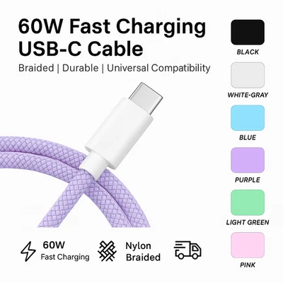 2-Pack USB-C to USB-C Charger Cable 6FT 60W Fast Cord for iPhone 16 Series! - Image 1 of 4