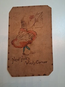 Vista postal de cuero temprano Windy Corner de Nueva York - Imagen 1 de 3
