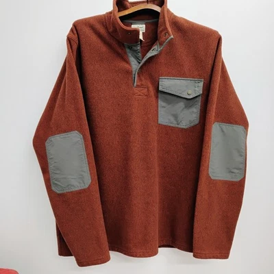L.L Bean Mens XL Tall Rust Orange Fleece Pullover Snap Neck Pocket Elbow Patches - Image 1 of 4