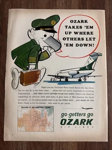 1960s Go-Getters Go Ozark Airlines Vintage Print Ad Bird Pilot Cartoon Style - Picture 1 of 2