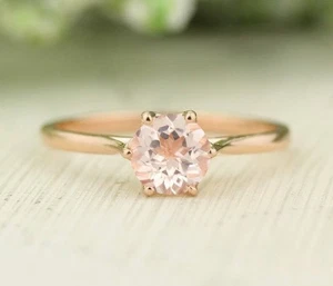 Natural Morganite Solitaire Engagement Ring Solid 18K Rose Gold Ring - Picture 1 of 5