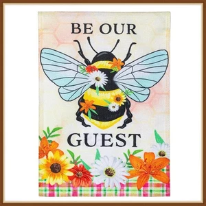 EVERGREEN GARDEN FLAG * BEE SUMMER * EMBELLISHED BURLAP - BRAND NEW - Picture 1 of 9