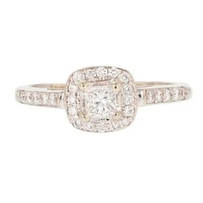 Помолвочное кольцо из белого золота 14 карат с бриллиантом гало огранки принцессы 0,54 карата размер 8 - Изображение 1 из 4