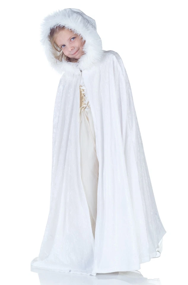Panne Velvet Costume Cape Child White & Faux Fur Trim One Size Fits Most