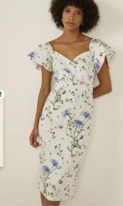 Oasis White Floral Spot Wrap Detail Bardot Pencil Dress UK 6. RRP £89! BNWT! - Picture 1 of 10