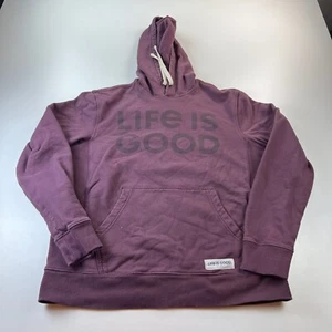 Life is Good Hooded Sweatshirt Mens Medium Purple Hoodie Pullover Casual - Picture 1 of 7